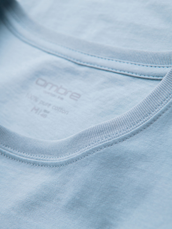 Ombre Clothing Мъжка класическа памучна тениска BASIC - светлосиня