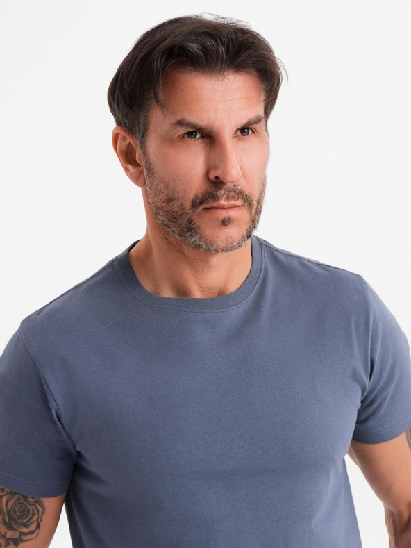 Ombre Clothing Мъжка класическа памучна тениска BASIC - синьо деним