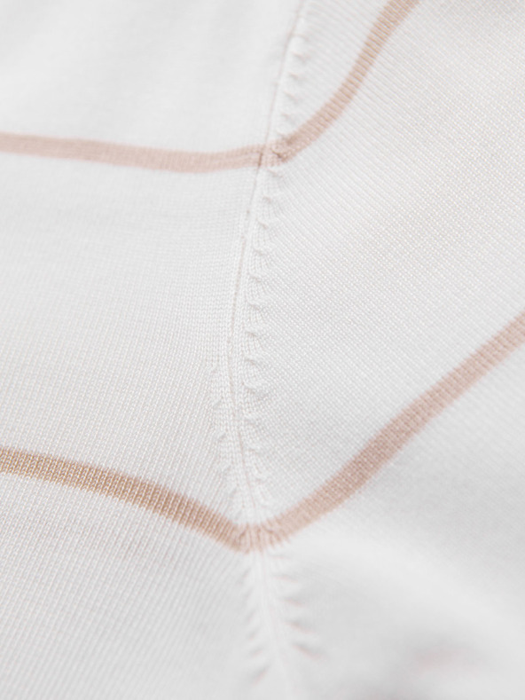 Ombre Clothing Мъжка поло риза с дълъг ръкав и хоризонтални ивици от вискоза - бяла и бежова