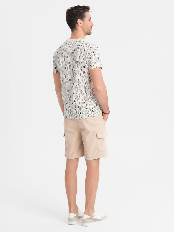 Ombre Clothing Мъжки памучни карго бермуди с еластична талия - бежови