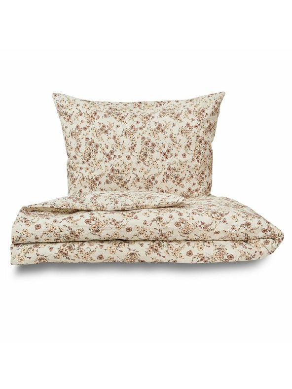 Kvalitex Удължено креп спално бельо 140x220, 70x90см Цветя бежово