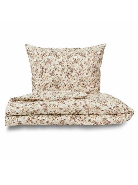 Kvalitex Удължено креп спално бельо 140x220, 70x90см Цветя бежово