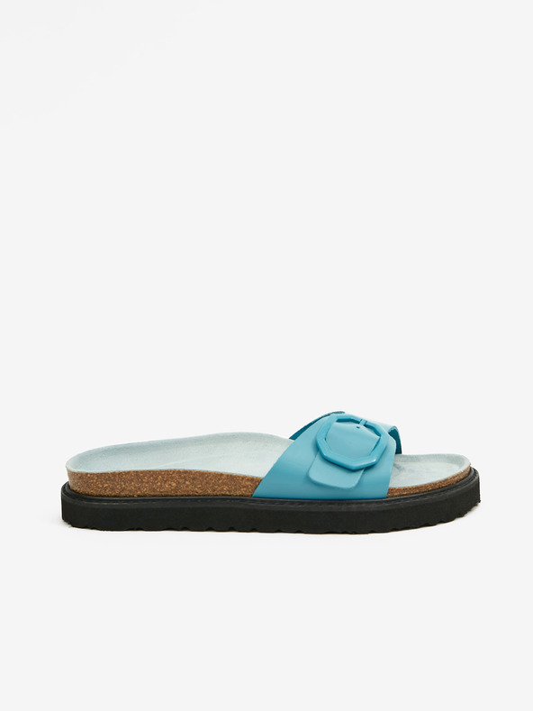 Ojju Тюркоазени дамски чехли от естествена кожа на платформа OJJU