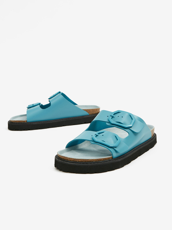 Ojju Тюркоазени дамски чехли от естествена кожа на платформа OJJU