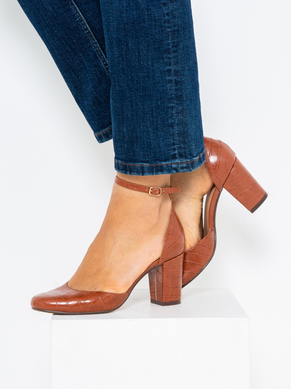 CAMAIEU Кафяви ленти обувки на ток CAMAIEU