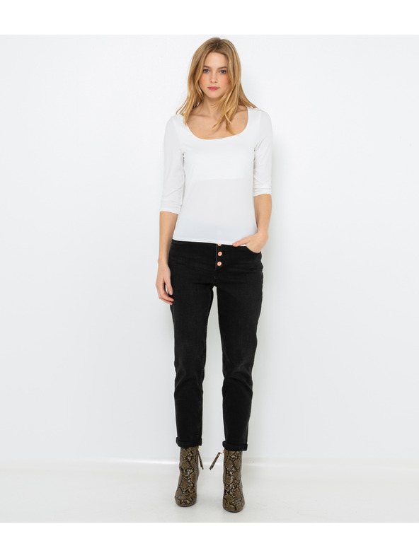 CAMAIEU Бяла тениска с 3/4 ръкав CAMAIEU