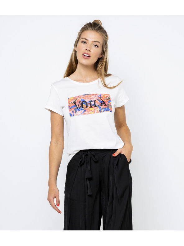 CAMAIEU Бяла тениска с принт