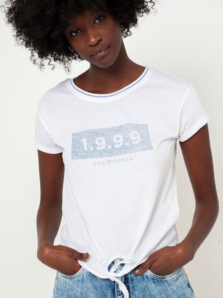 CAMAIEU Бяла тениска с надпис и възел CAMAIEU