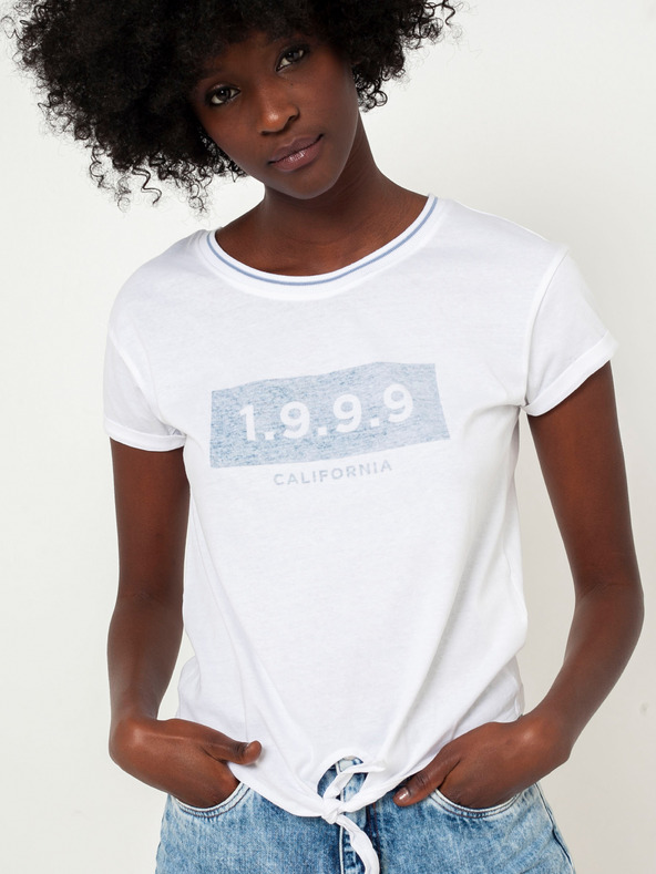 CAMAIEU Бяла тениска с надпис и възел CAMAIEU