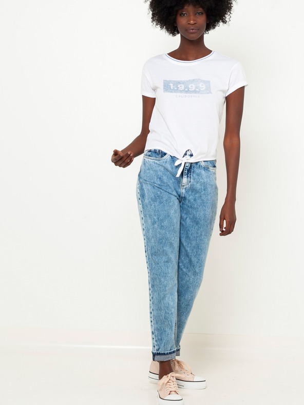 CAMAIEU Бяла тениска с надпис и възел CAMAIEU