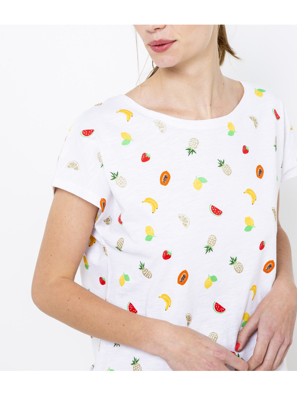 CAMAIEU Бяла щампована тениска CAMAIEU