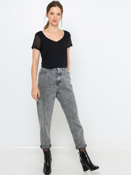 CAMAIEU Черна тениска с прозрачни ръкави CAMAIEU