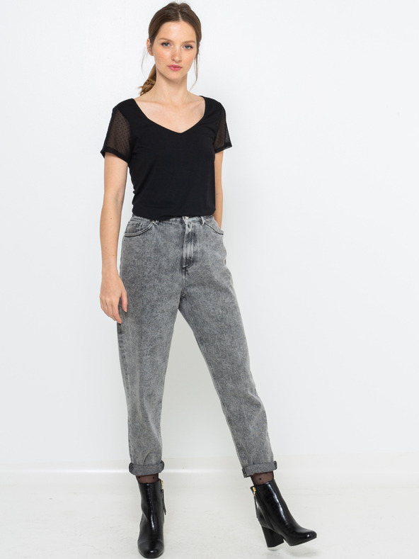 CAMAIEU Черна тениска с прозрачни ръкави CAMAIEU