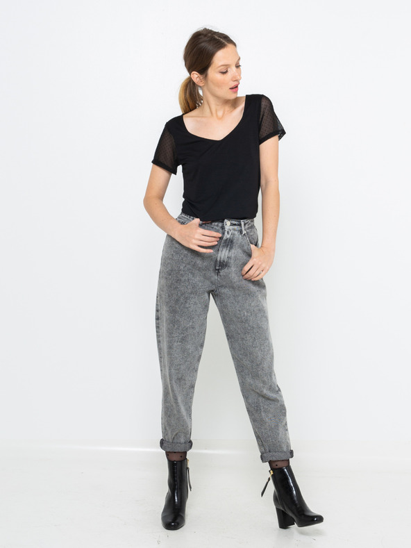 CAMAIEU Черна тениска с прозрачни ръкави CAMAIEU