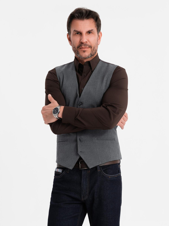 Ombre Clothing Мъжка сива костюмена жилетка с класически детайли и подплата