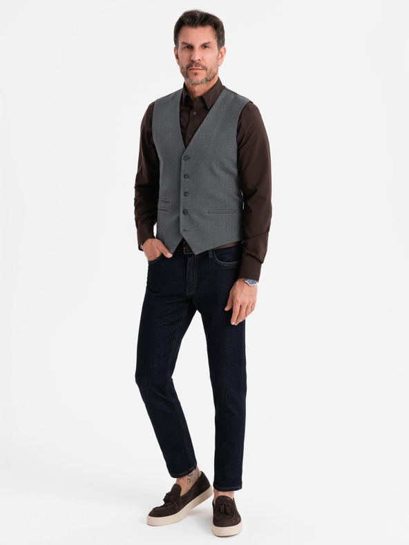 Ombre Clothing Мъжка сива костюмена жилетка с класически детайли и подплата
