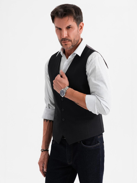 Ombre Clothing Мъжка черна костюмена жилетка с класически детайли и подплата