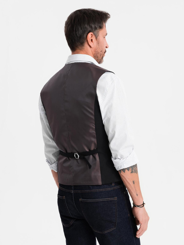 Ombre Clothing Мъжка черна костюмена жилетка с класически детайли и подплата