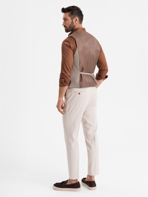 Ombre Clothing Мъжка бежова костюмена жилетка с класически детайли и подплата