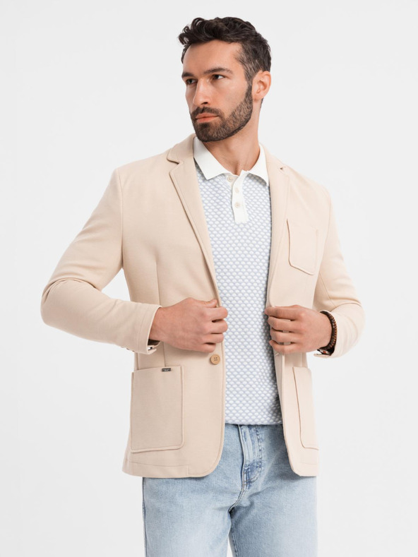 Ombre Clothing Мъжко бежово сако SLIM от фино структуриран плат