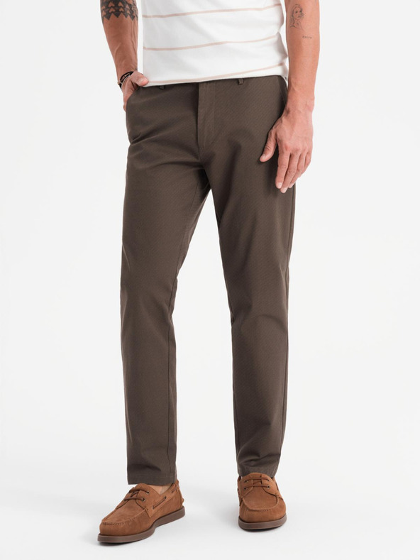 Ombre Clothing Мъжки чино панталони REGULAR FIT с фина структура - кафяви