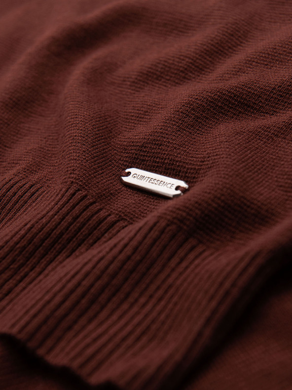 Ombre Clothing Мъжка поло тениска без копчета с класическа плетка - тъмнокафява