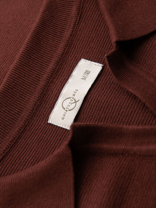 Ombre Clothing Мъжка поло тениска без копчета с класическа плетка - тъмнокафява