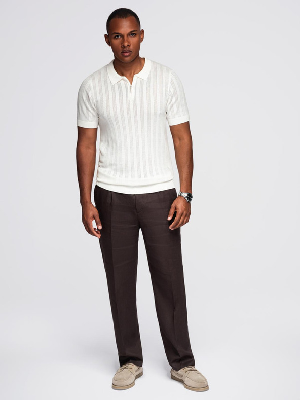 Ombre Clothing Мъжка поло тениска с цип при деколтето - бяла