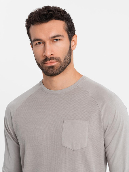 Ombre Clothing Мъжка сива памучна тениска с дълъг ръкав