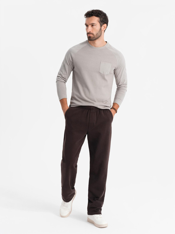 Ombre Clothing Мъжка сива памучна тениска с дълъг ръкав