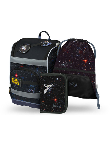 BAAGL  BAAGL КОМПЛЕКТ 3 Zippy plus Pixel Space: ученическа чанта, моливник, торбичка