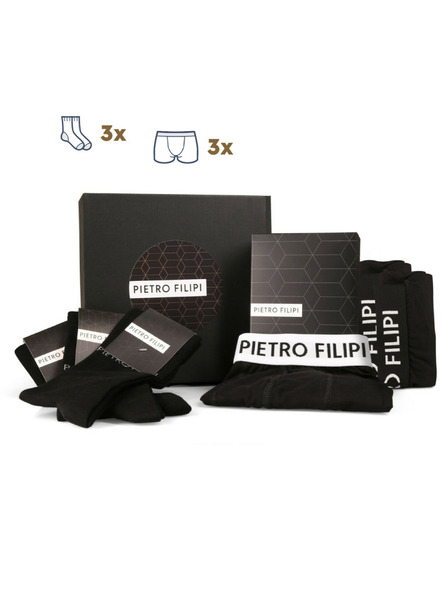 Pietro Filipi Мъжки подаръчен комплект Комплект от три - боксерки и Комплект от три - чорапи Pietro Filipi черни