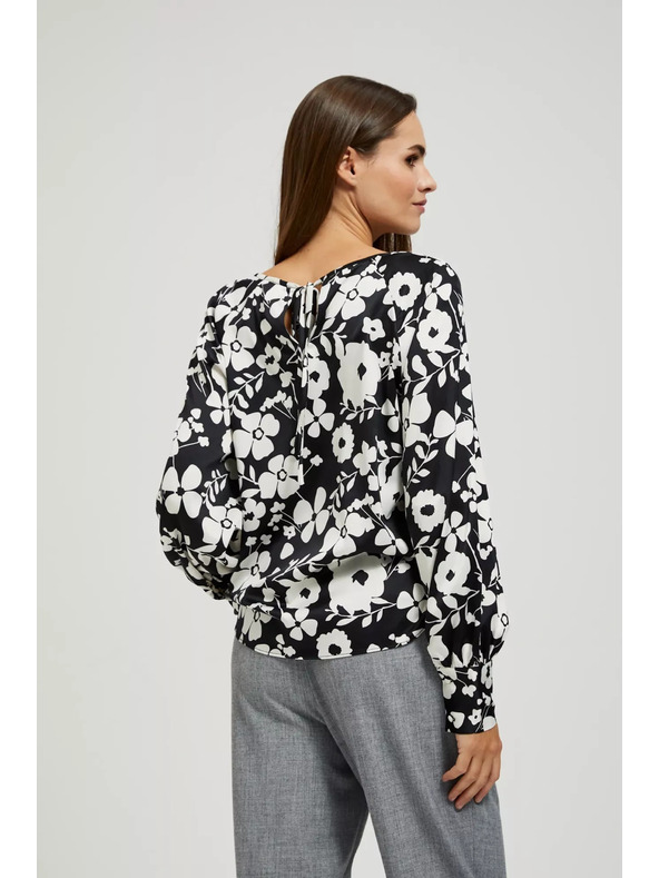 Moodo Черно-бяла флорална блуза Moodo