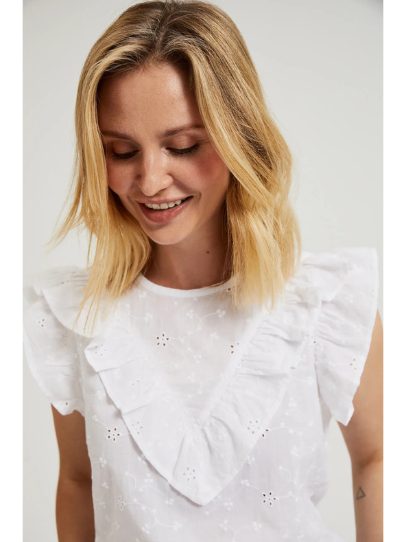 Moodo Бяла топ блуза с волани
