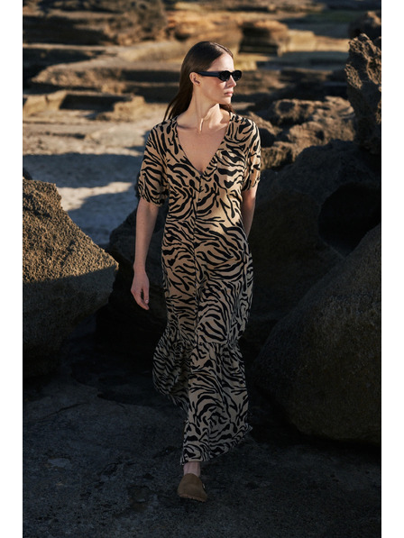 Moodo Бежови щампована рокля