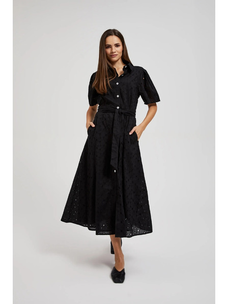 Moodo Черна ризова рокля с широки ръкави