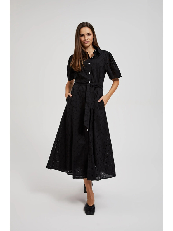 Moodo Черна ризова рокля с широки ръкави