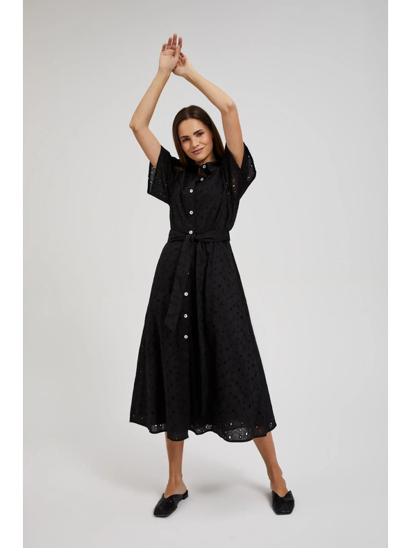 Moodo Черна ризова рокля с широки ръкави