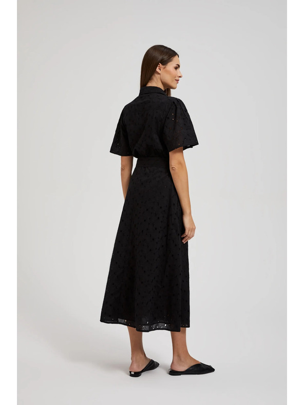 Moodo Черна ризова рокля с широки ръкави