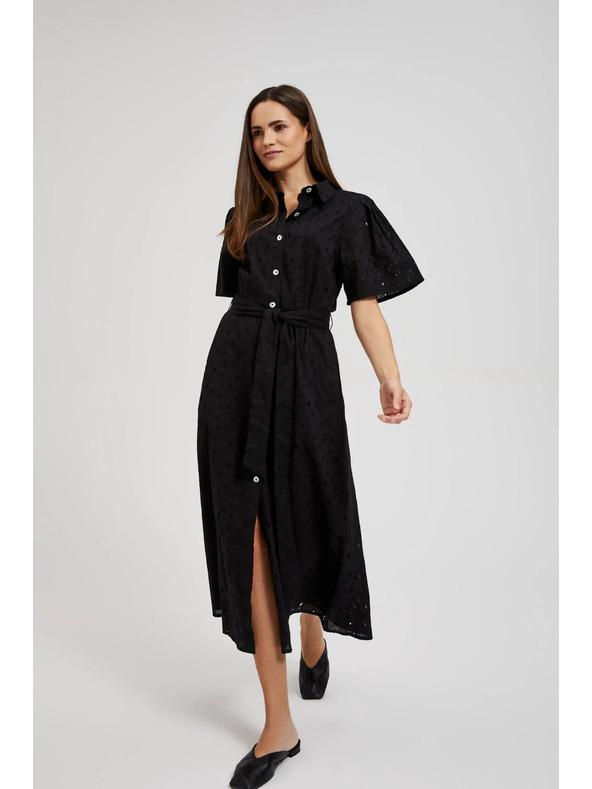 Moodo Черна ризова рокля с широки ръкави