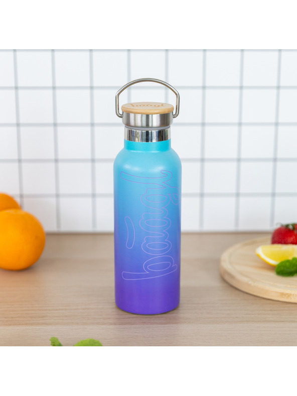 BAAGL  BAAGL Термобутилка с бамбукова капачка Градиент синьо-виолетова, 500 мл