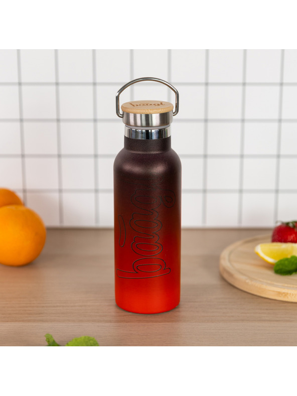 BAAGL  BAAGL Термобутилка с бамбукова капачка Градиент червено-черна, 500 мл