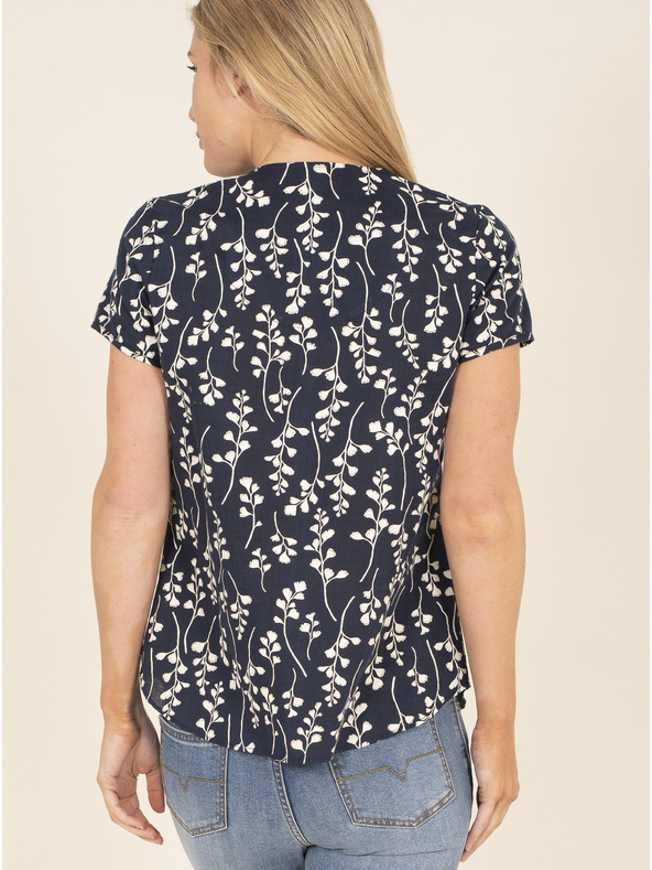 Brakeburn Тъмносиня блуза от лен на цветя Brakeburn