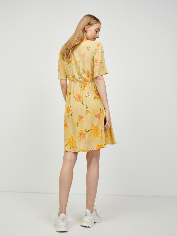 Pieces Жълта флорална рокля с вратовръзка Pieces Tianna