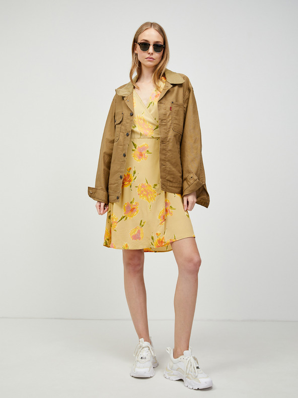 Pieces Жълта флорална рокля с вратовръзка Pieces Tianna