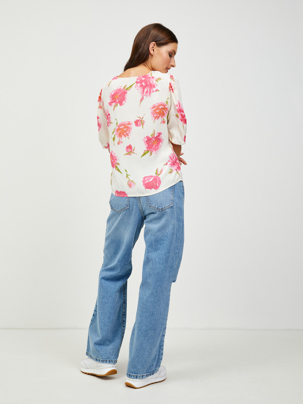 Pieces Кремава флорална блуза с копчета Pieces Tianna