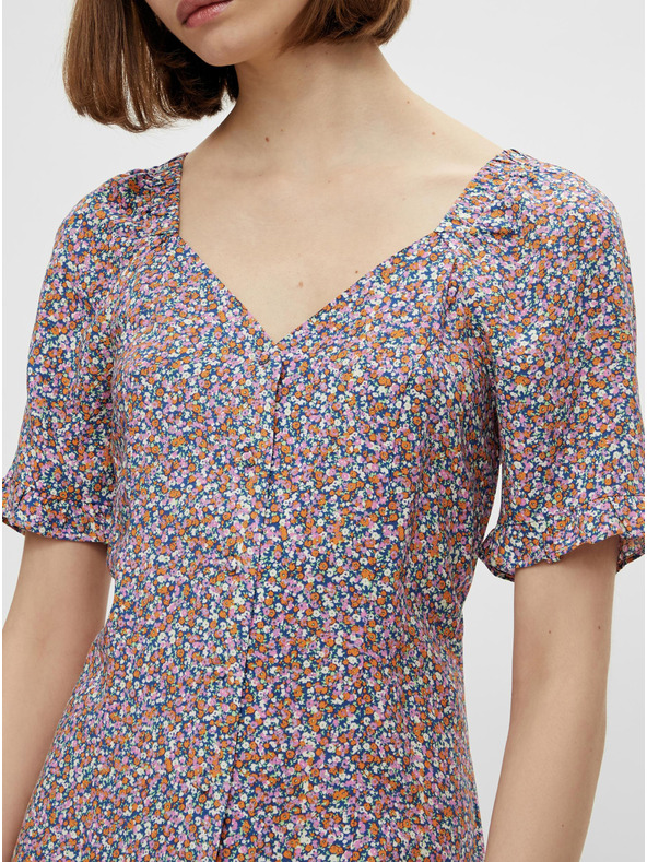 Pieces Лилава флорална рокля с връзки Pieces Timberly