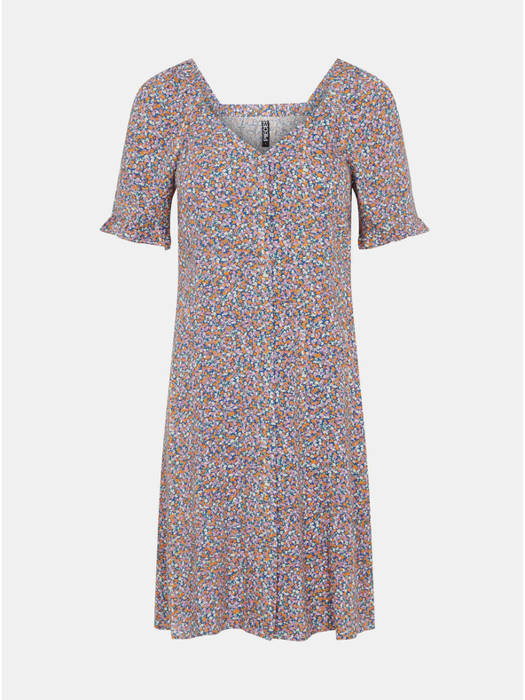 Pieces Лилава флорална рокля с връзки Pieces Timberly