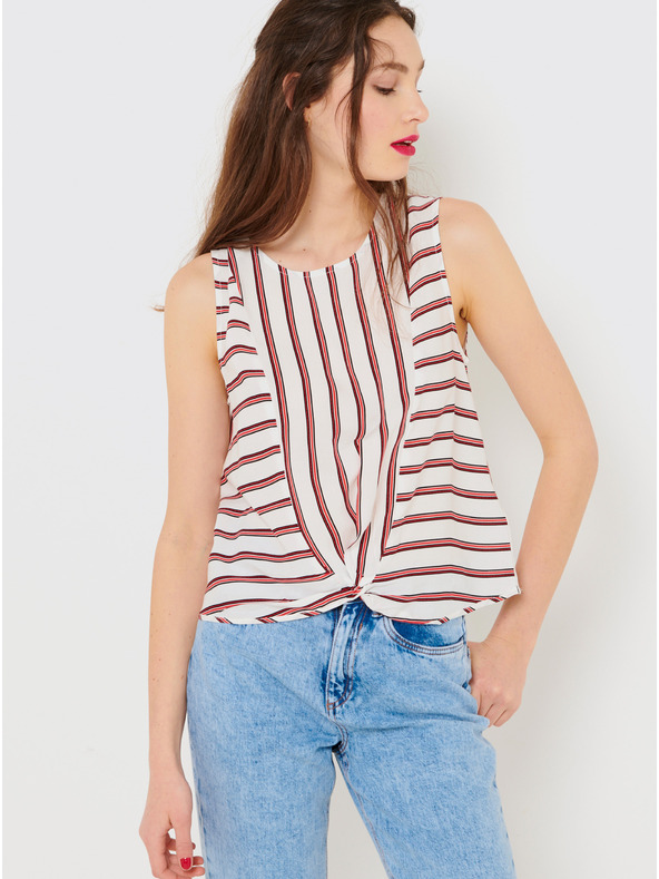 CAMAIEU Червено-бял раиран топ CAMAIEU