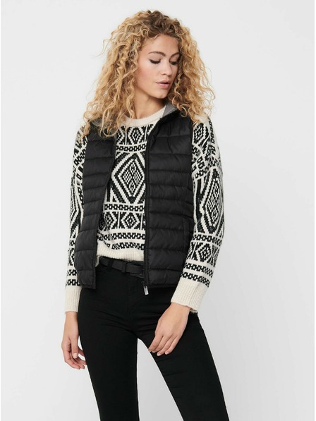 ONLY Черна дамска ватирана жилетка с качулка ONLY New Tahoe